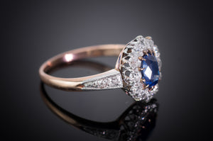 EDWARDIAN SAPPHIRE AND OLD CUT DIAMOND HALO RING - SinCityFinds Jewelry