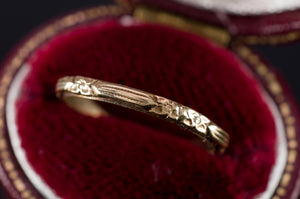 VINTAGE ETCHED  YELLOW GOLD BAND - SinCityFinds Jewelry