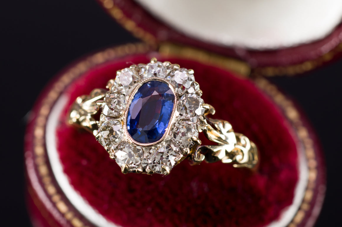 ANTIQUE SAPPHIRE AND OLD MINE CUT RING - SinCityFinds Jewelry