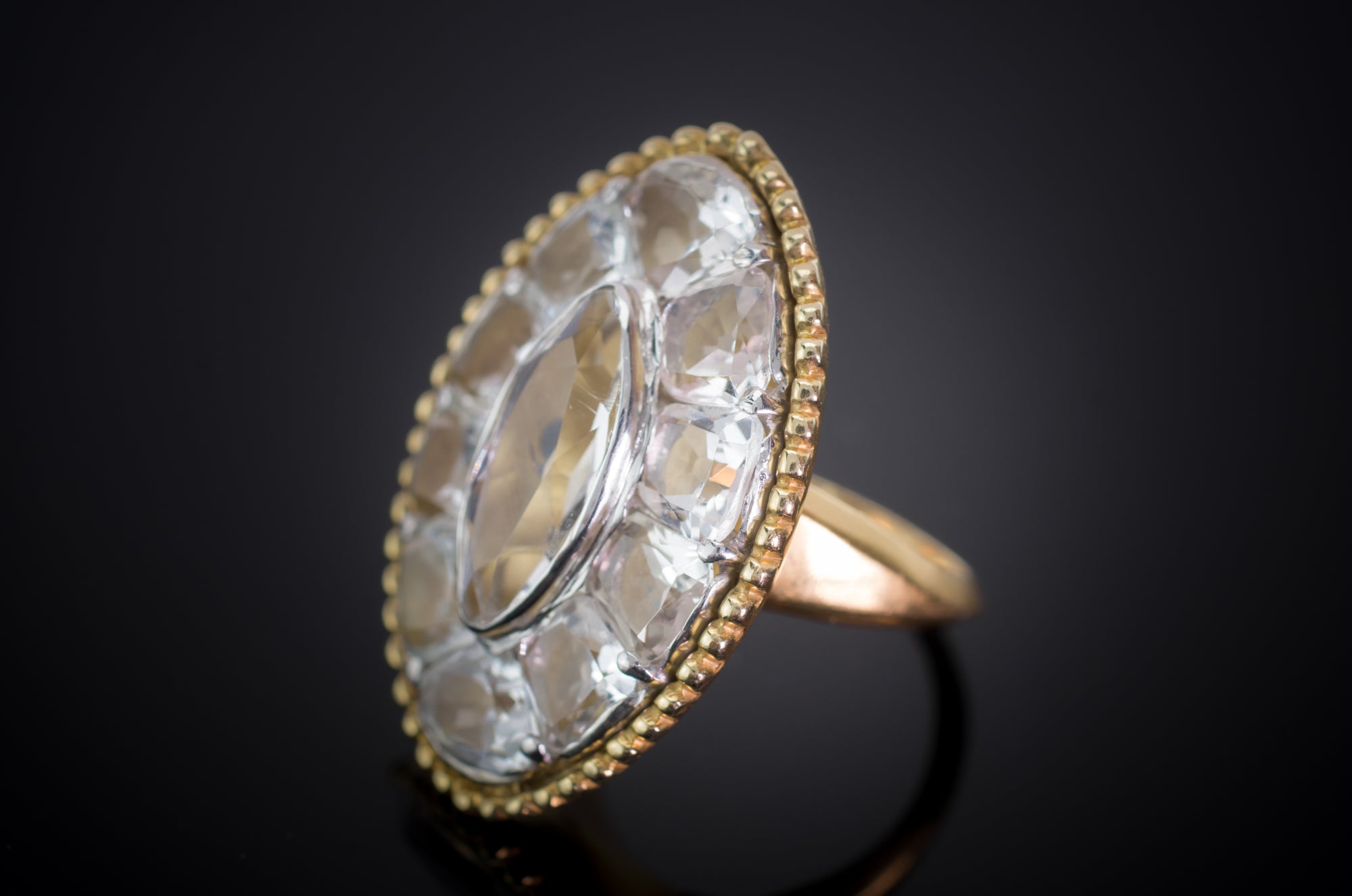 LARGE 10CT AQUAMARINE 18K GOLD AND PLATINUM COCKTAIL RING - SinCityFinds Jewelry