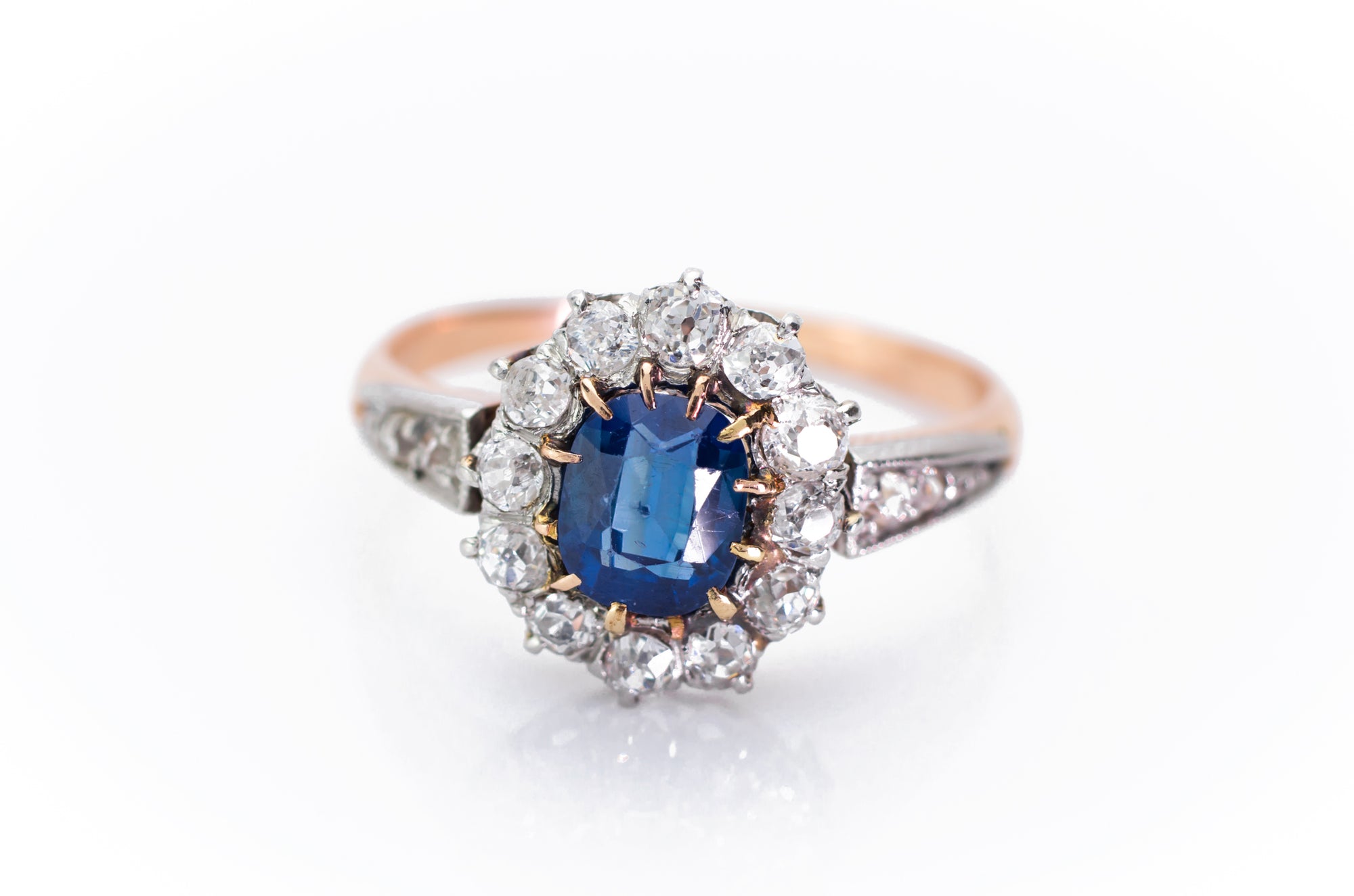 EDWARDIAN SAPPHIRE AND OLD CUT DIAMOND HALO RING - SinCityFinds Jewelry