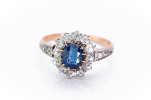 EDWARDIAN SAPPHIRE AND OLD CUT DIAMOND HALO RING - SinCityFinds Jewelry