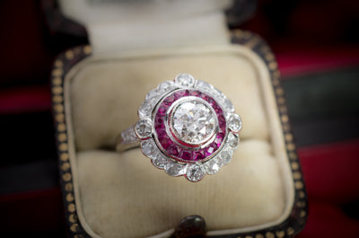 OLD EUROPEAN CUT DIAMOND AND RUBY TARGET RING - SinCityFinds Jewelry