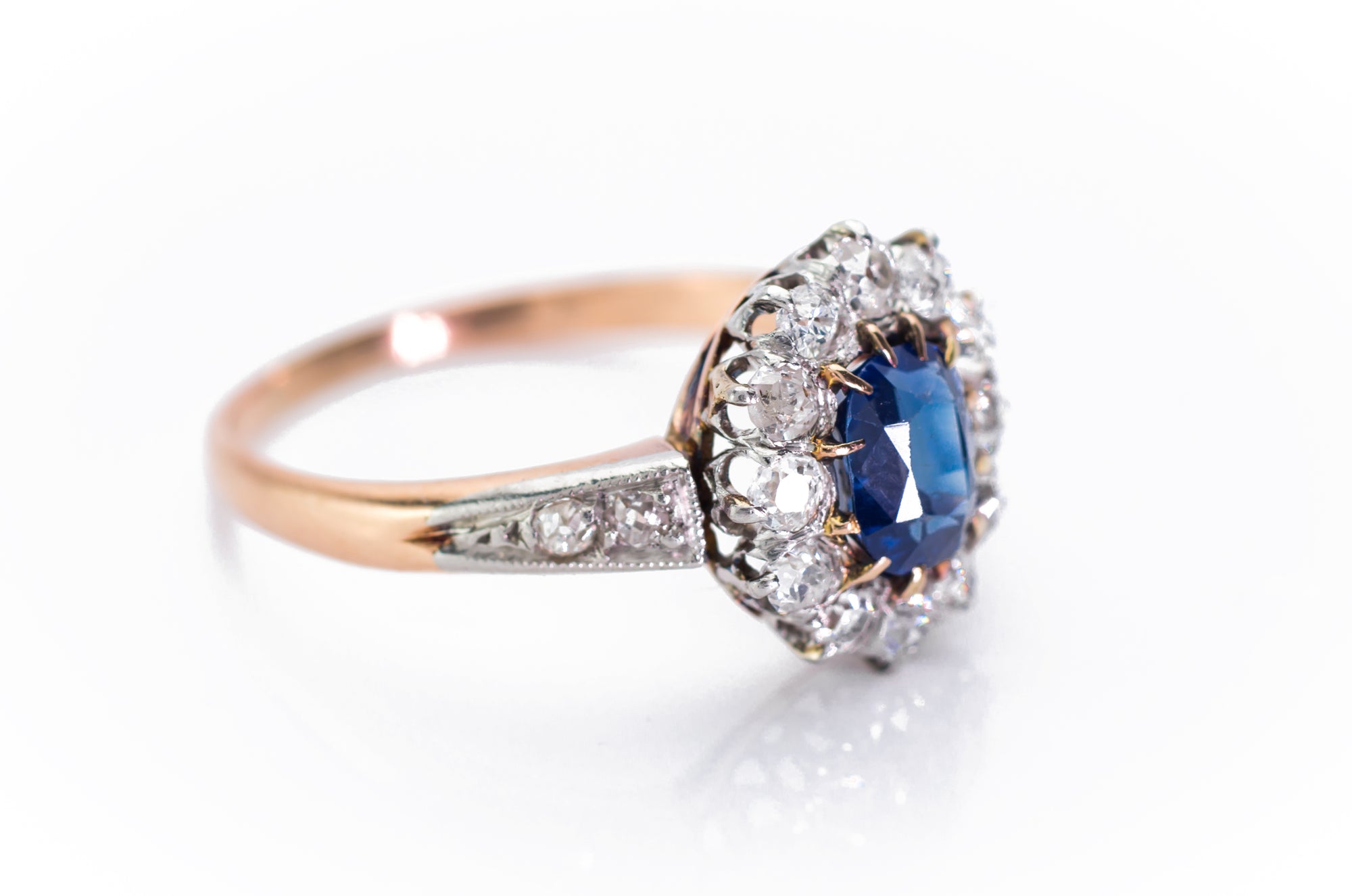EDWARDIAN SAPPHIRE AND OLD CUT DIAMOND HALO RING - SinCityFinds Jewelry