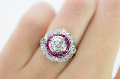 OLD EUROPEAN CUT DIAMOND AND RUBY TARGET RING - SinCityFinds Jewelry