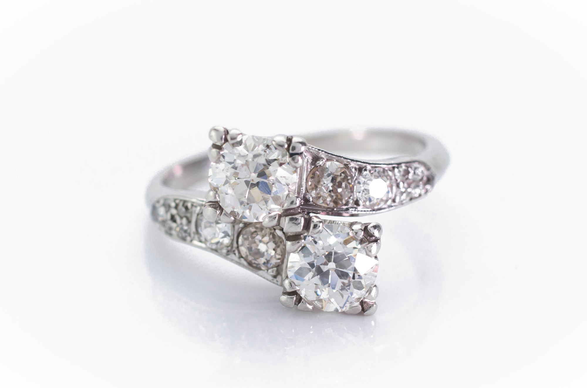1.9CTW VINTAGE TOI ET MOI RING OLD EUROPEAN CUT RING - SinCityFinds Jewelry