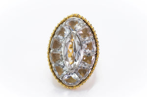 LARGE 10CT AQUAMARINE 18K GOLD AND PLATINUM COCKTAIL RING - SinCityFinds Jewelry