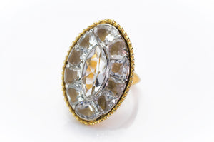 LARGE 10CT AQUAMARINE 18K GOLD AND PLATINUM COCKTAIL RING - SinCityFinds Jewelry