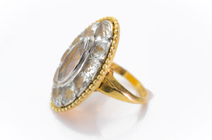 LARGE 10CT AQUAMARINE 18K GOLD AND PLATINUM COCKTAIL RING - SinCityFinds Jewelry