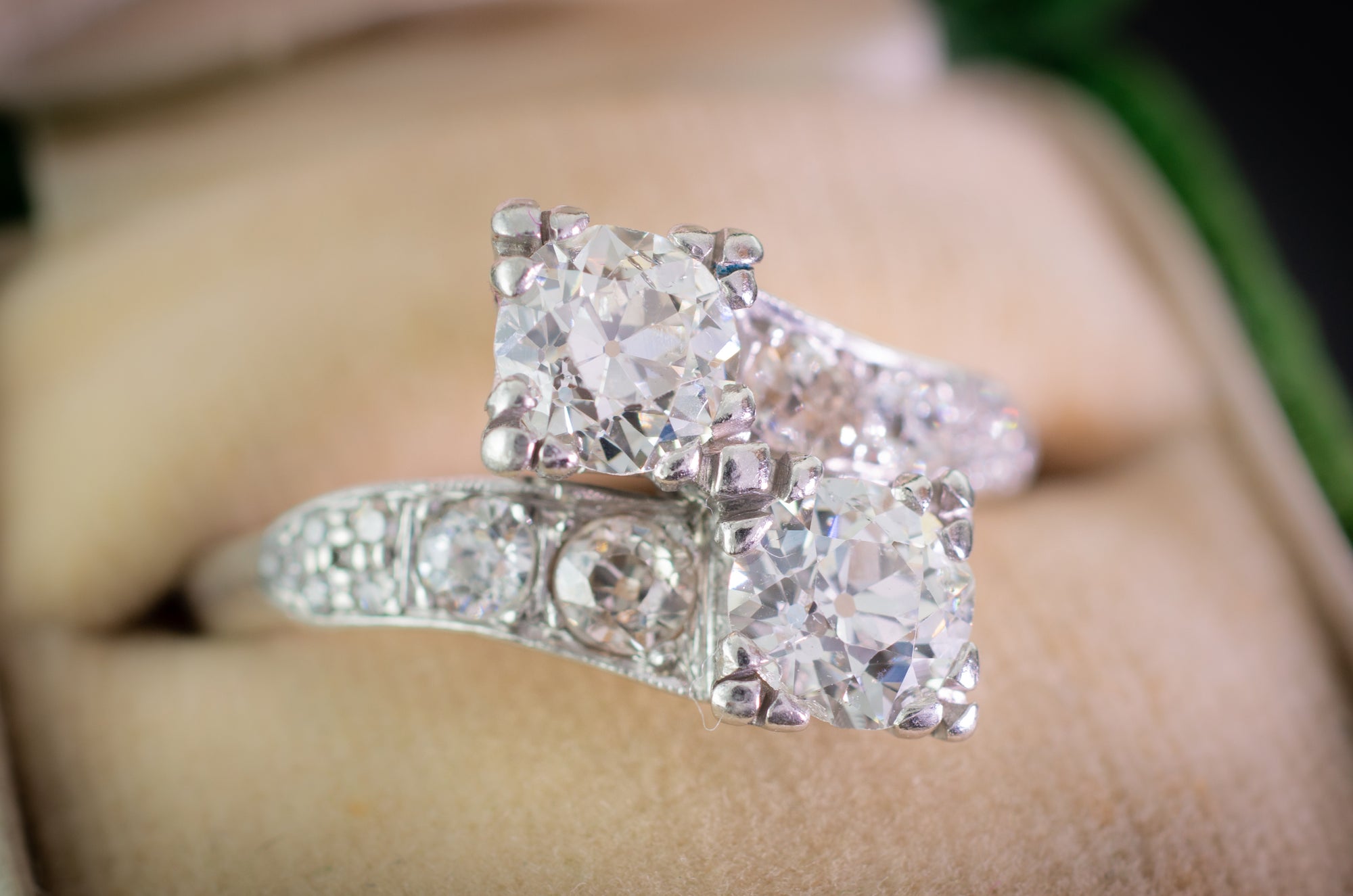 1.9CTW VINTAGE TOI ET MOI RING OLD EUROPEAN CUT RING - SinCityFinds Jewelry