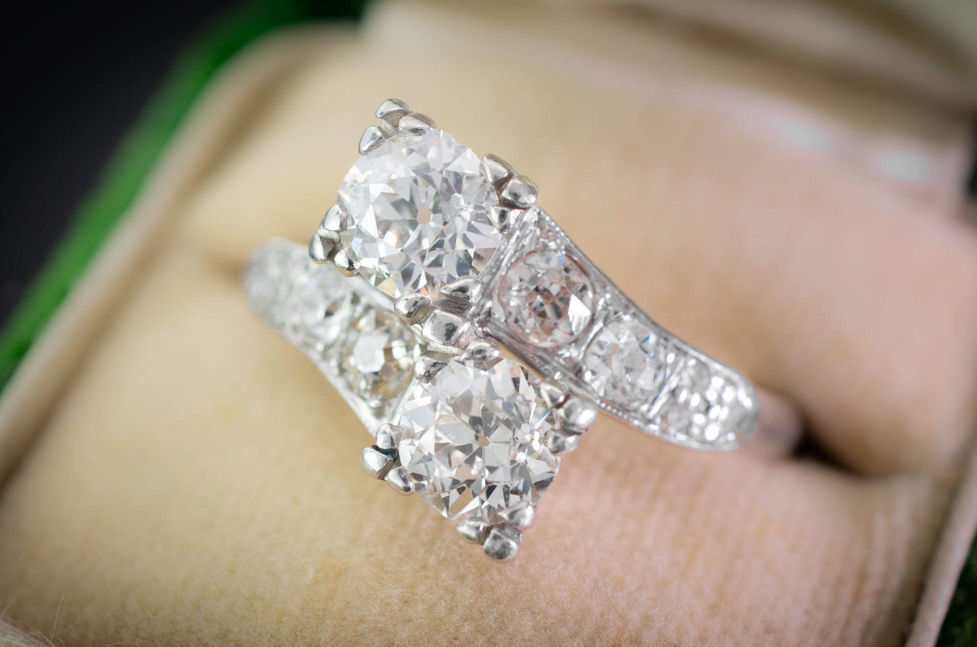 1.9CTW VINTAGE TOI ET MOI RING OLD EUROPEAN CUT RING - SinCityFinds Jewelry