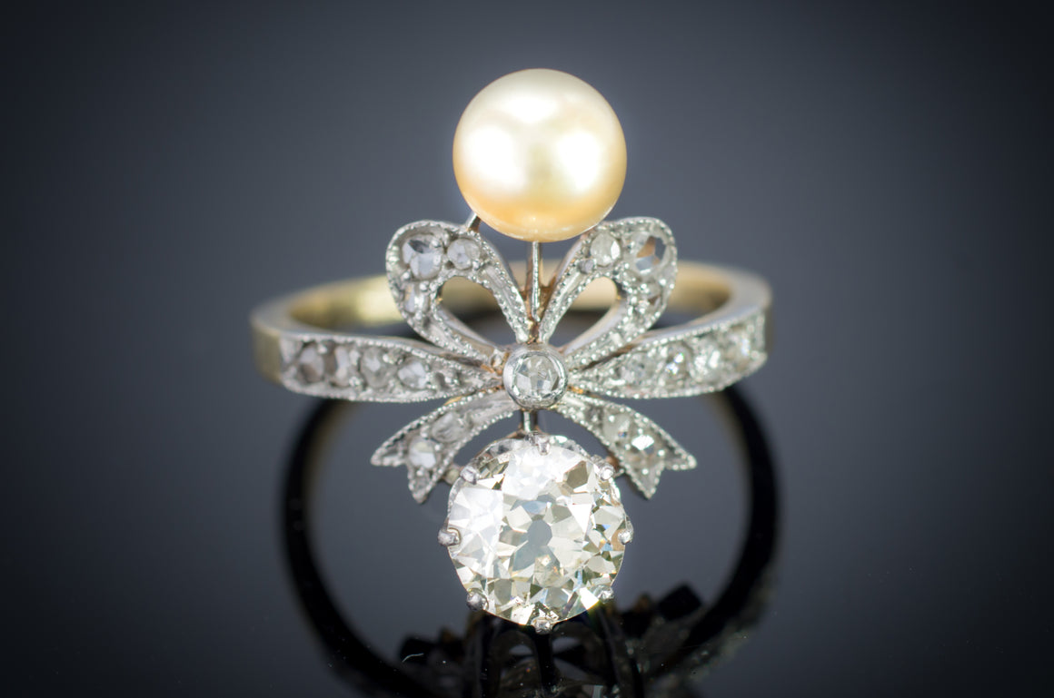 ANTIQUE FRENCH EDWARDIAN DIAMOND AND PEARL RING - SinCityFinds Jewelry