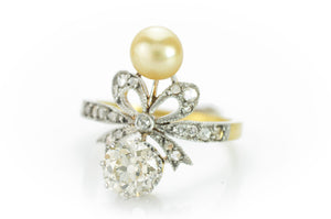 ANTIQUE FRENCH EDWARDIAN DIAMOND AND PEARL RING - SinCityFinds Jewelry