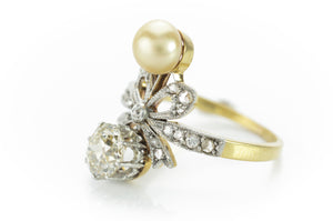 ANTIQUE FRENCH EDWARDIAN DIAMOND AND PEARL RING - SinCityFinds Jewelry