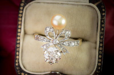 ANTIQUE FRENCH EDWARDIAN DIAMOND AND PEARL RING - SinCityFinds Jewelry
