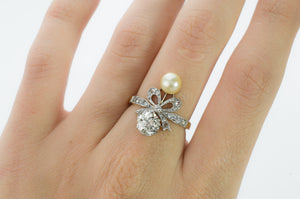 ANTIQUE FRENCH EDWARDIAN DIAMOND AND PEARL RING - SinCityFinds Jewelry