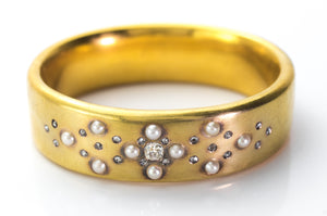 ANTIQUE FRENCH DIAMOND AND PEARL BANGLE IN 18K - SinCityFinds Jewelry