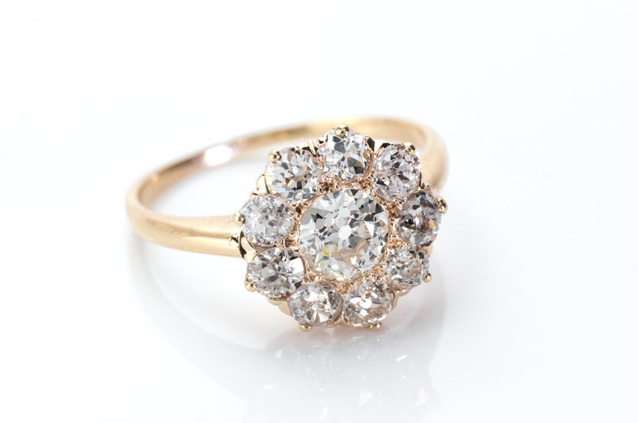 1.66CTW OLD CUT DIAMOND CLUSTER RING - SinCityFinds Jewelry