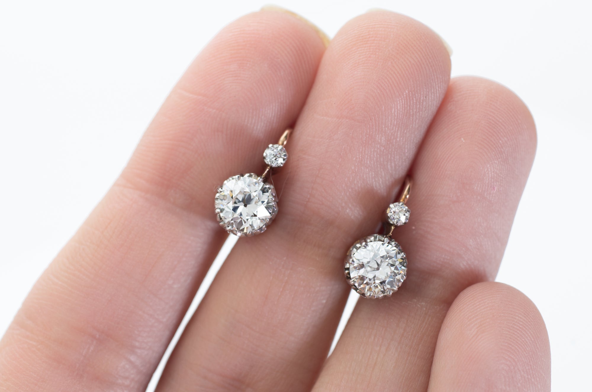 1.60CTW FRENCH DORMEUSES EARRINGS IN 18K AND PLATINUM - SinCityFinds Jewelry
