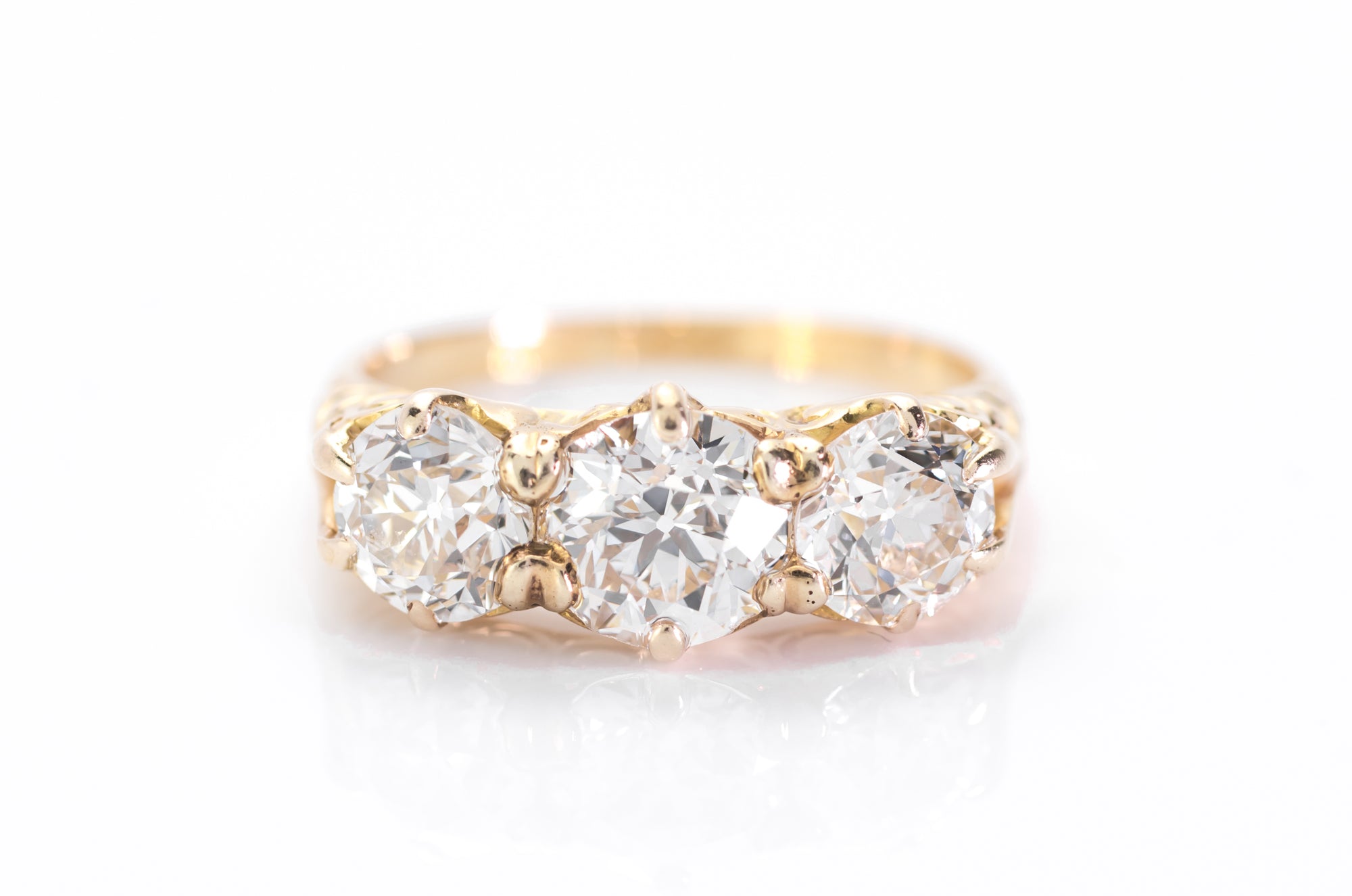 2.25CTW OLD EUROPEAN CUT THREE STONE RING - SinCityFinds Jewelry