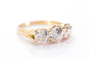 2.25CTW OLD EUROPEAN CUT THREE STONE RING - SinCityFinds Jewelry