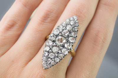 LARGE ROSE CUT DIAMOND NAVETTE - SinCityFinds Jewelry