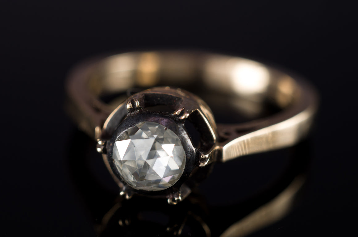 VINTAGE ROSE CUT DIAMOND SOLITAIRE IN GOLD - SinCityFinds Jewelry