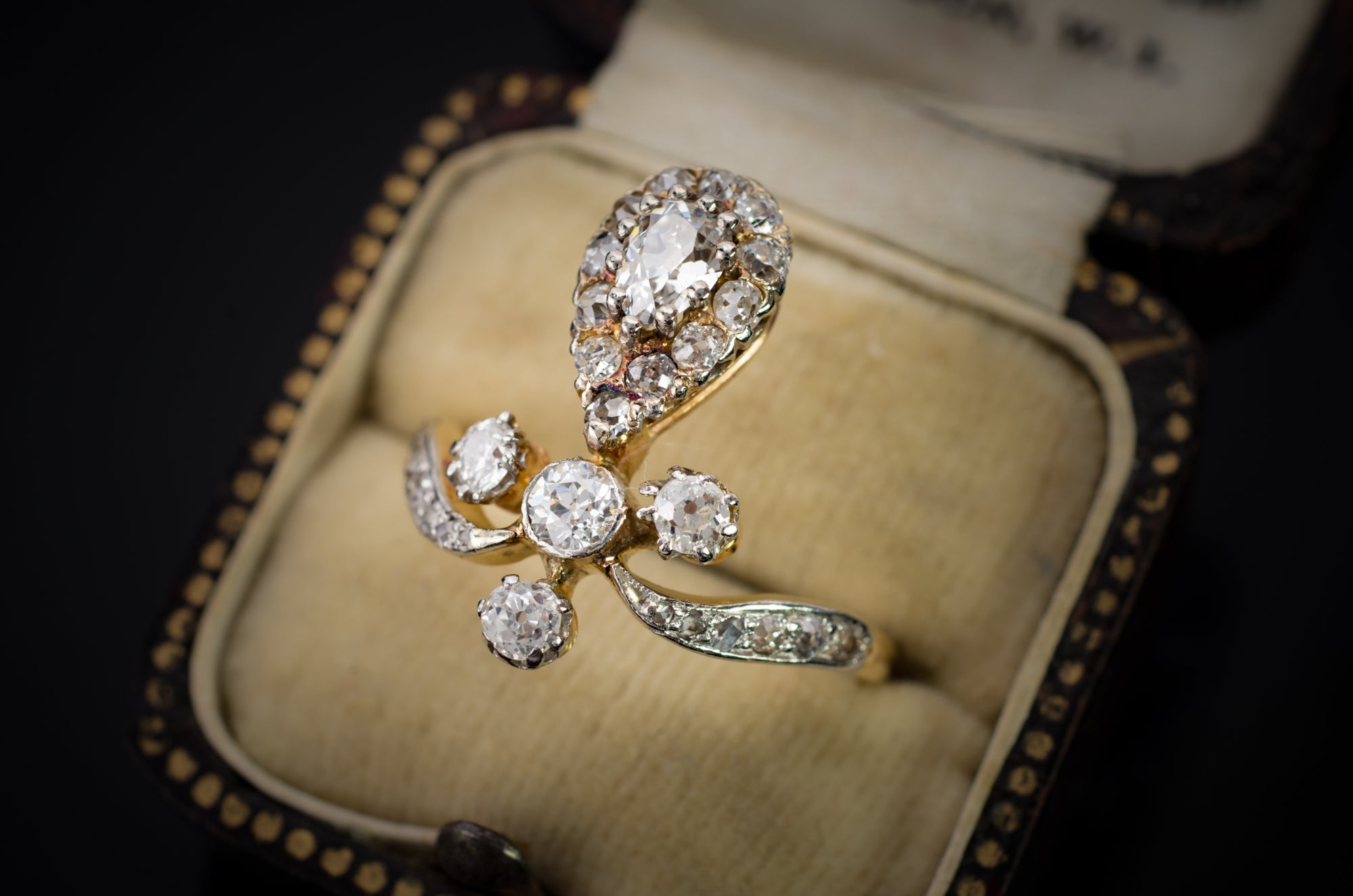 OLD CUT PEAR DIAMOND TIARA STYLE RING - SinCityFinds Jewelry