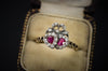 RUBY AND OLD MINE CUT DIAMOND TWIN HEARTS RING - SinCityFinds Jewelry