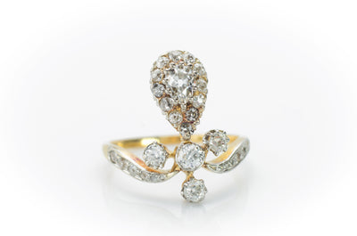 OLD CUT PEAR DIAMOND TIARA STYLE RING - SinCityFinds Jewelry