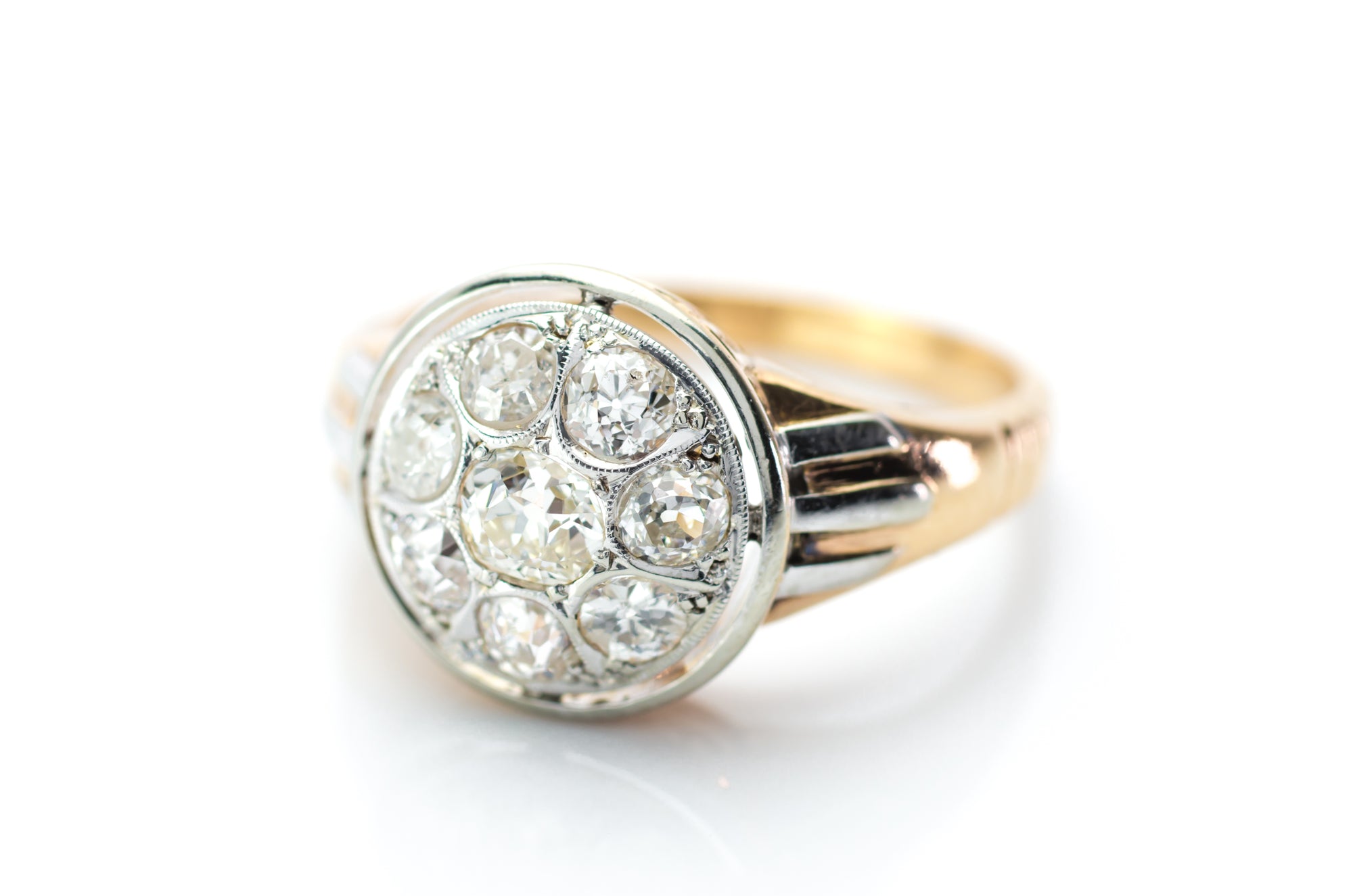 0.85CTW OLD MINE DIAMOND CLUSTER RING - SinCityFinds Jewelry