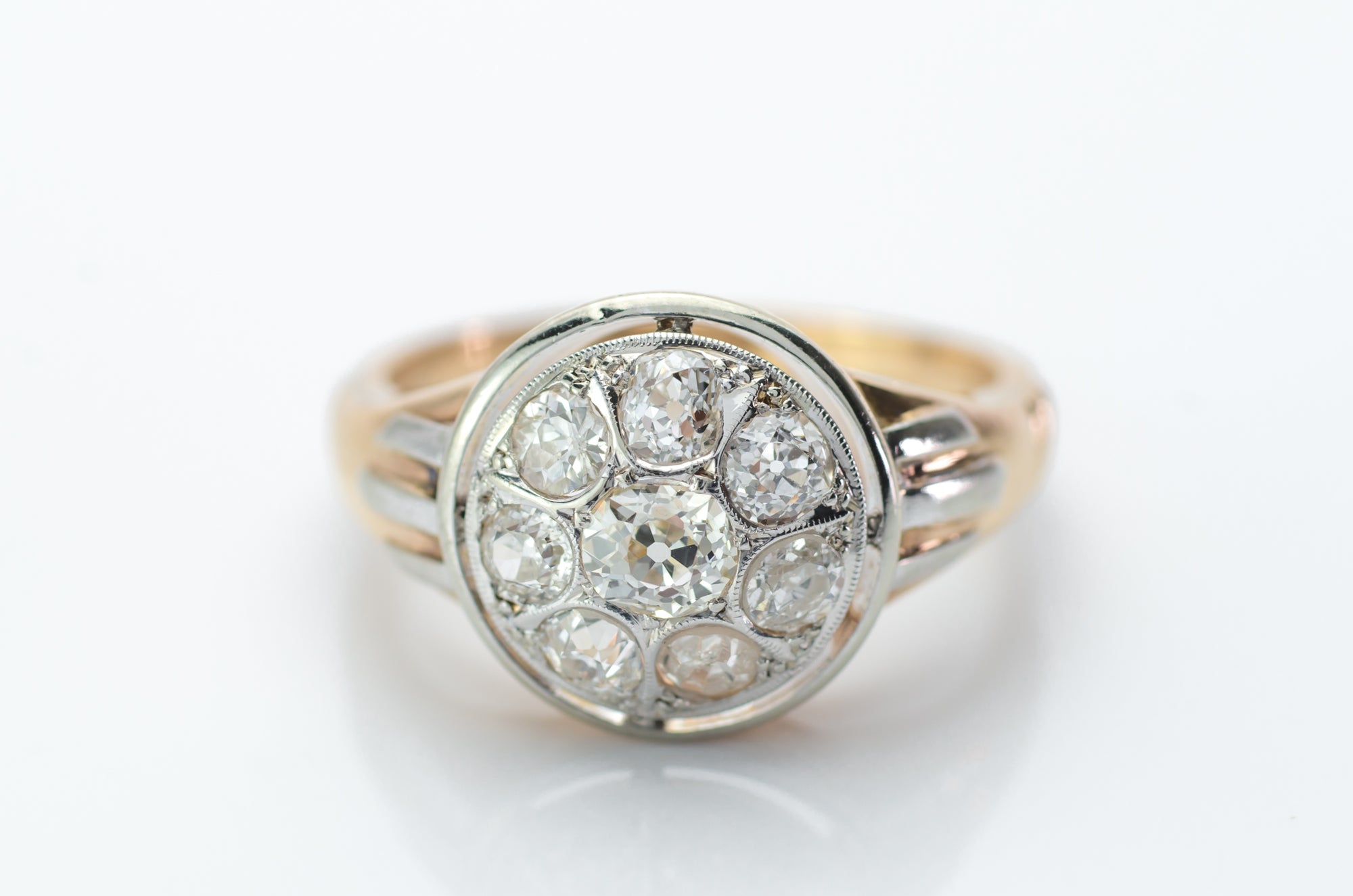 0.85CTW OLD MINE DIAMOND CLUSTER RING - SinCityFinds Jewelry