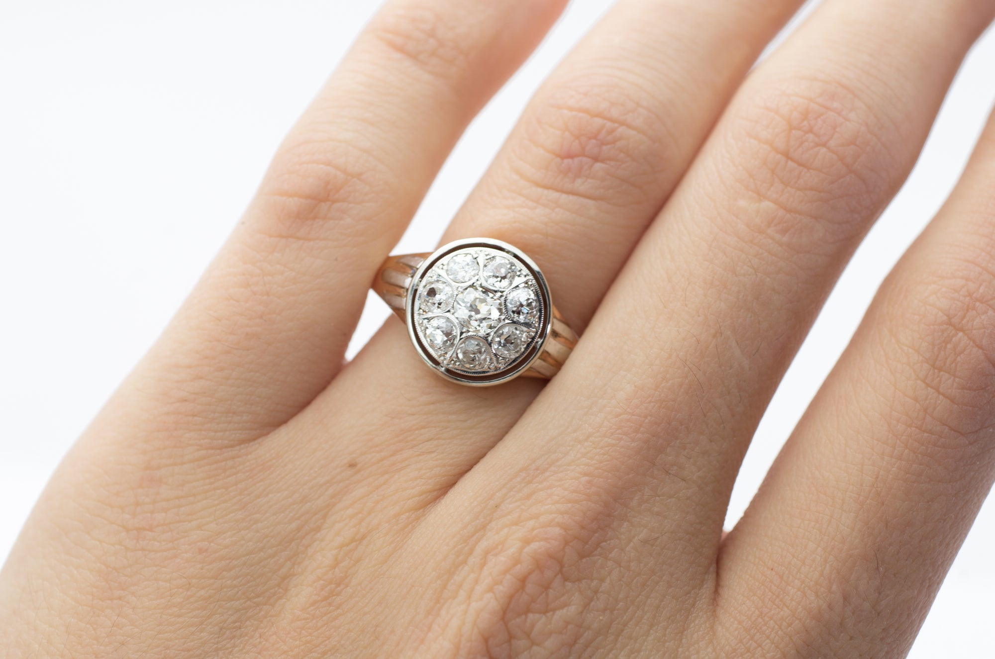 0.85CTW OLD MINE DIAMOND CLUSTER RING - SinCityFinds Jewelry
