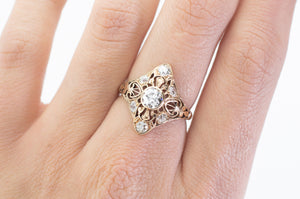 ART DECO YELLOW GOLD FILIGREE DIAMOND RING - SinCityFinds Jewelry