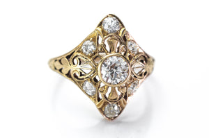 ART DECO YELLOW GOLD FILIGREE DIAMOND RING - SinCityFinds Jewelry