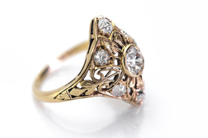 ART DECO YELLOW GOLD FILIGREE DIAMOND RING - SinCityFinds Jewelry