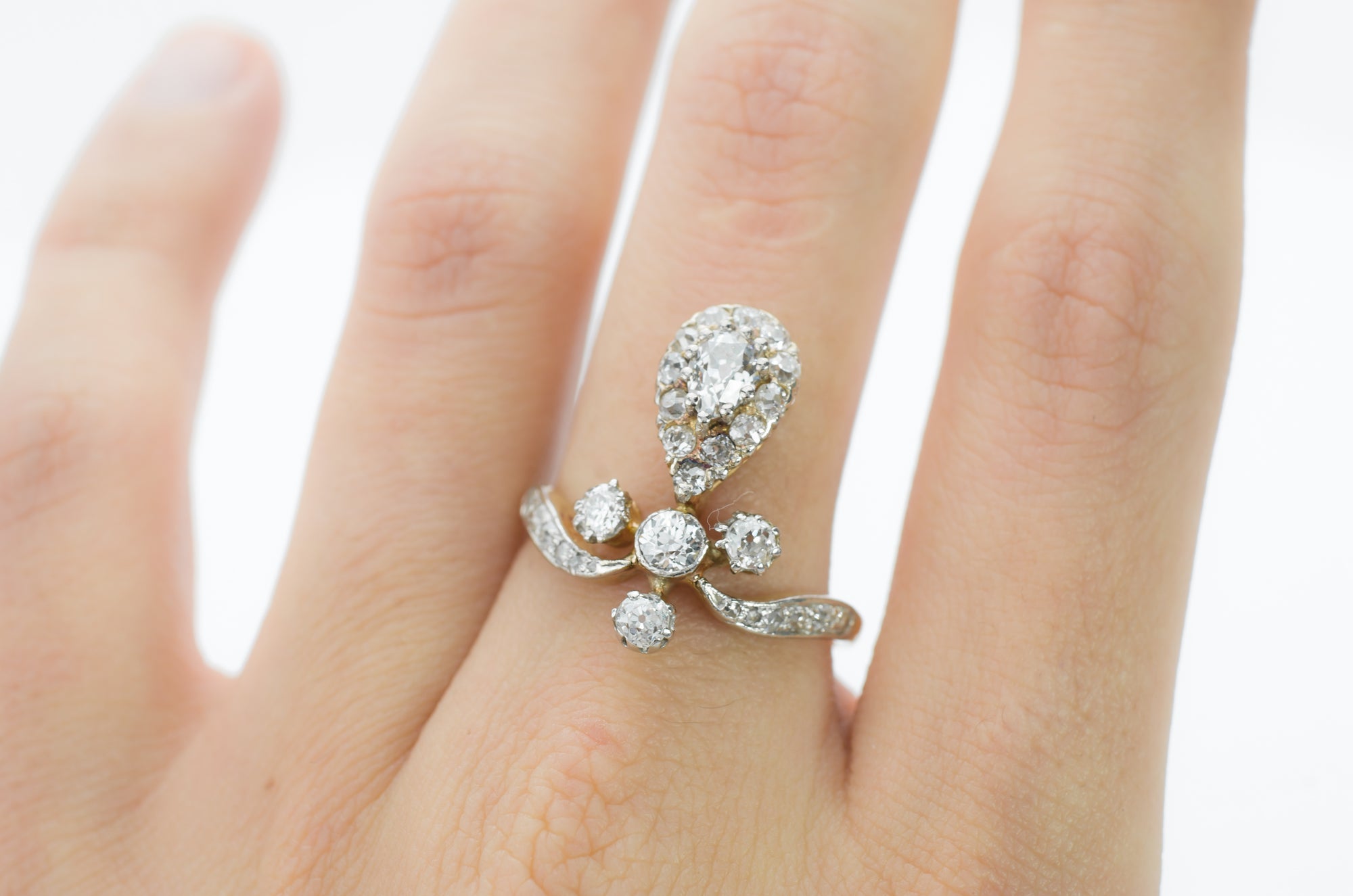 OLD CUT PEAR DIAMOND TIARA STYLE RING - SinCityFinds Jewelry