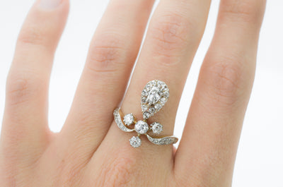 OLD CUT PEAR DIAMOND TIARA STYLE RING - SinCityFinds Jewelry