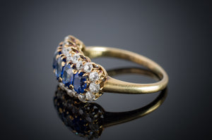 3.37CTW FIVE STONE SAPPHIRE AND OLD CUT DIAMOND RING GIA - SinCityFinds Jewelry