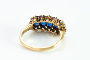 3.37CTW FIVE STONE SAPPHIRE AND OLD CUT DIAMOND RING GIA - SinCityFinds Jewelry