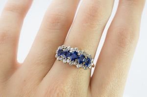 3.37CTW FIVE STONE SAPPHIRE AND OLD CUT DIAMOND RING GIA - SinCityFinds Jewelry