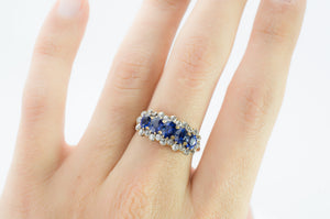 3.37CTW FIVE STONE SAPPHIRE AND OLD CUT DIAMOND RING GIA - SinCityFinds Jewelry