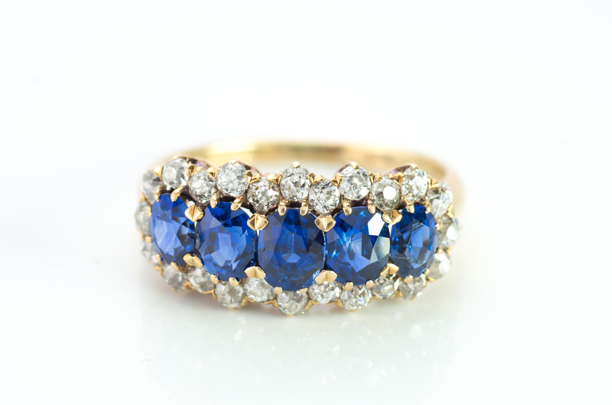 3.37CTW FIVE STONE SAPPHIRE AND OLD CUT DIAMOND RING GIA - SinCityFinds Jewelry