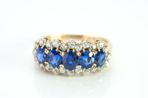 3.37CTW FIVE STONE SAPPHIRE AND OLD CUT DIAMOND RING GIA - SinCityFinds Jewelry