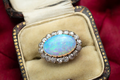 OPAL AND OLD EUROPEAN CUT DIAMOND PIN - SinCityFinds Jewelry