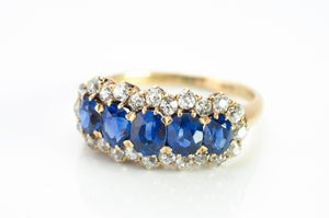 3.37CTW FIVE STONE SAPPHIRE AND OLD CUT DIAMOND RING GIA - SinCityFinds Jewelry