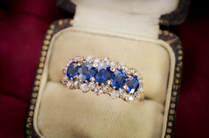 3.37CTW FIVE STONE SAPPHIRE AND OLD CUT DIAMOND RING GIA - SinCityFinds Jewelry