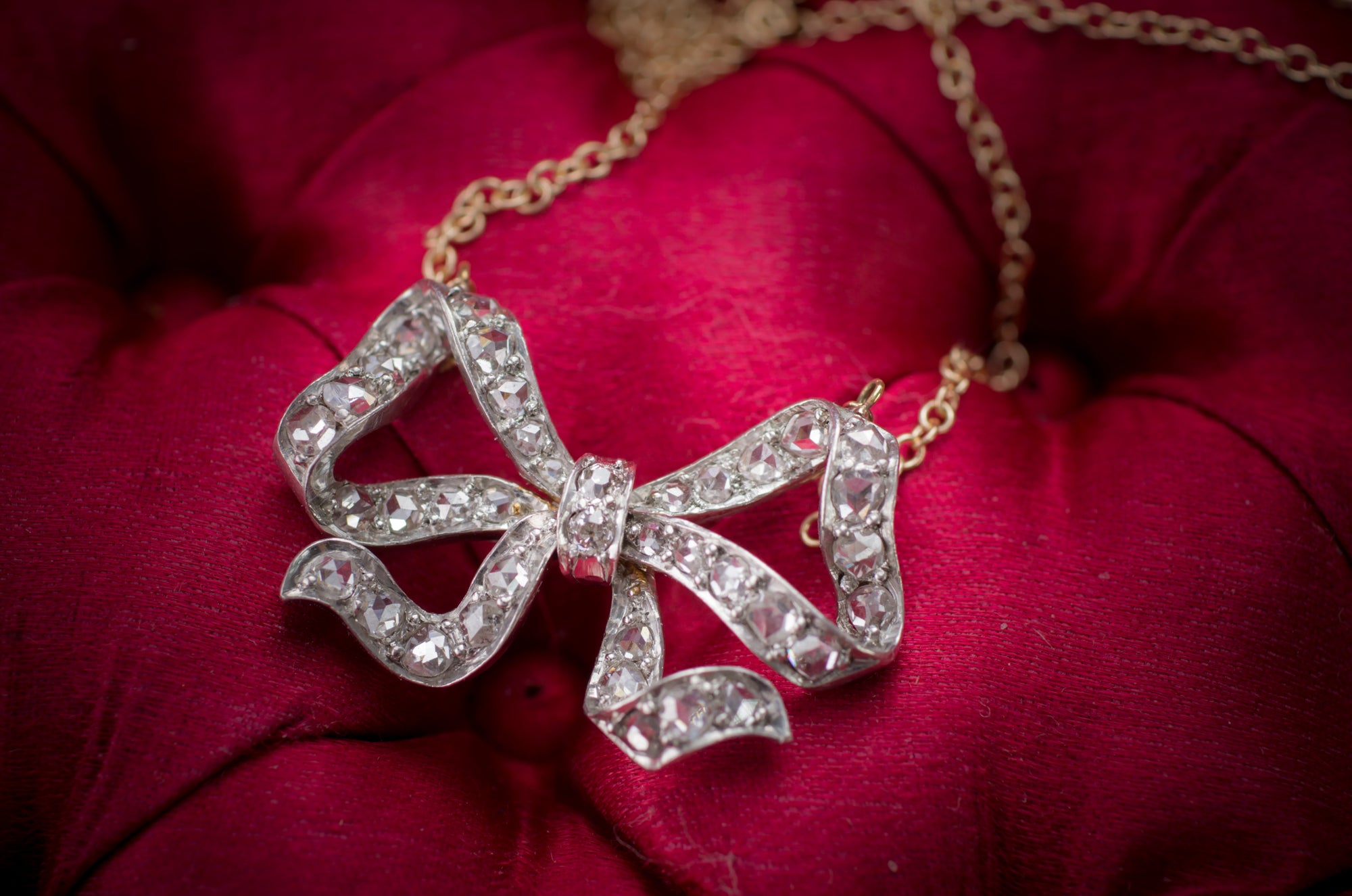 ROSE CUT DIAMOND BOW CONVERSION NECKLACE - SinCityFinds Jewelry