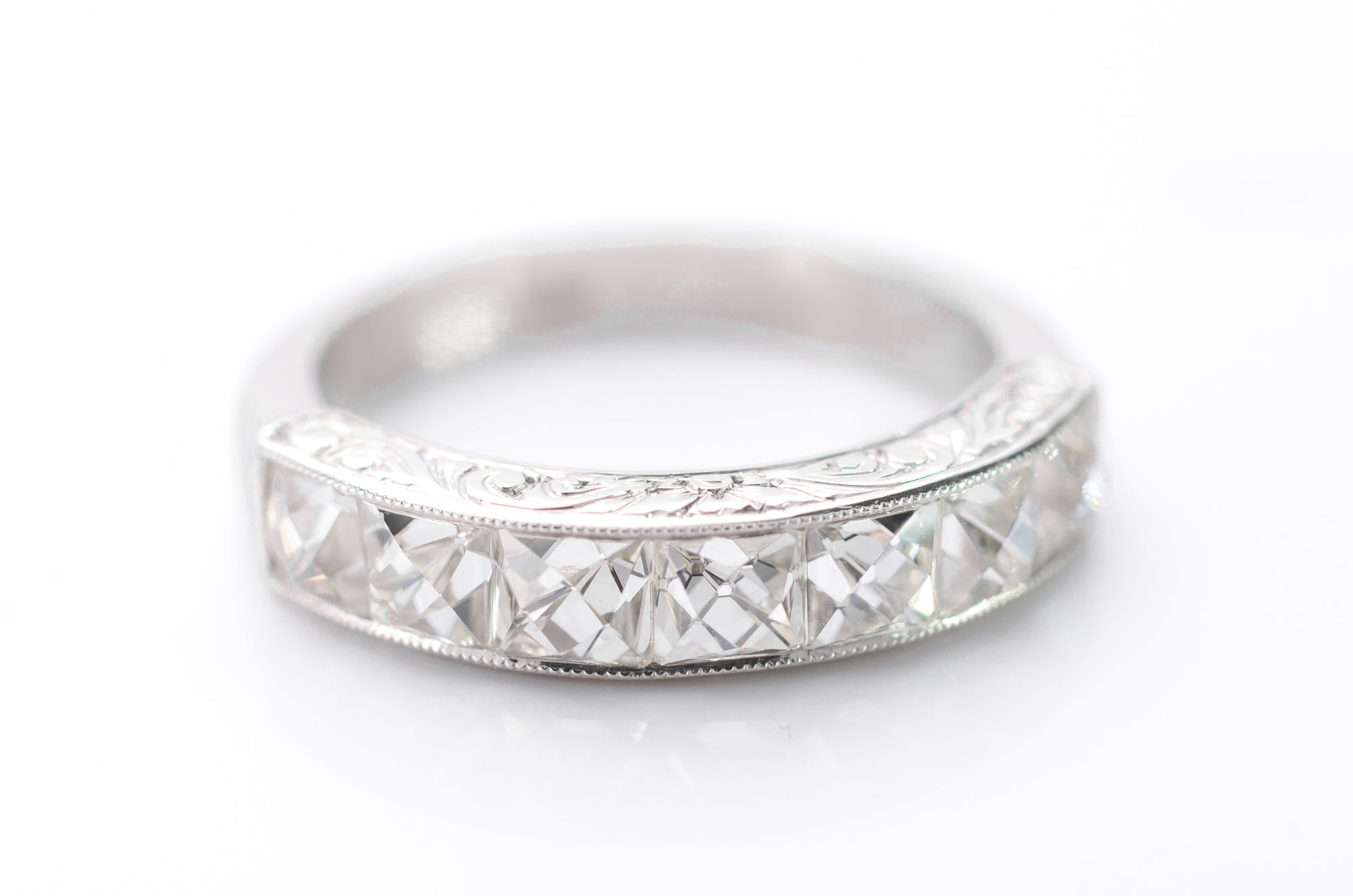 2.1CTW FRENCH CUT 7 STONE BAND IN PLATINUM - SinCityFinds Jewelry