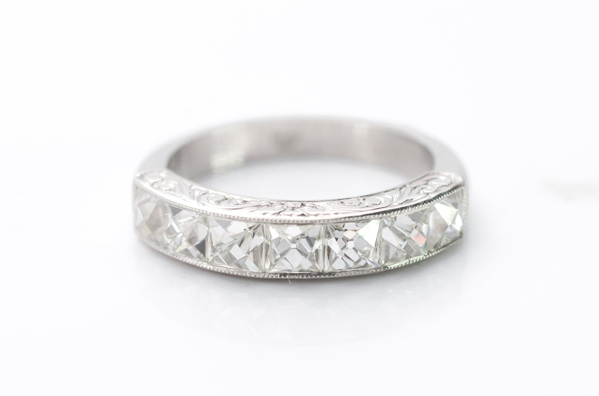 2.1CTW FRENCH CUT 7 STONE BAND IN PLATINUM - SinCityFinds Jewelry